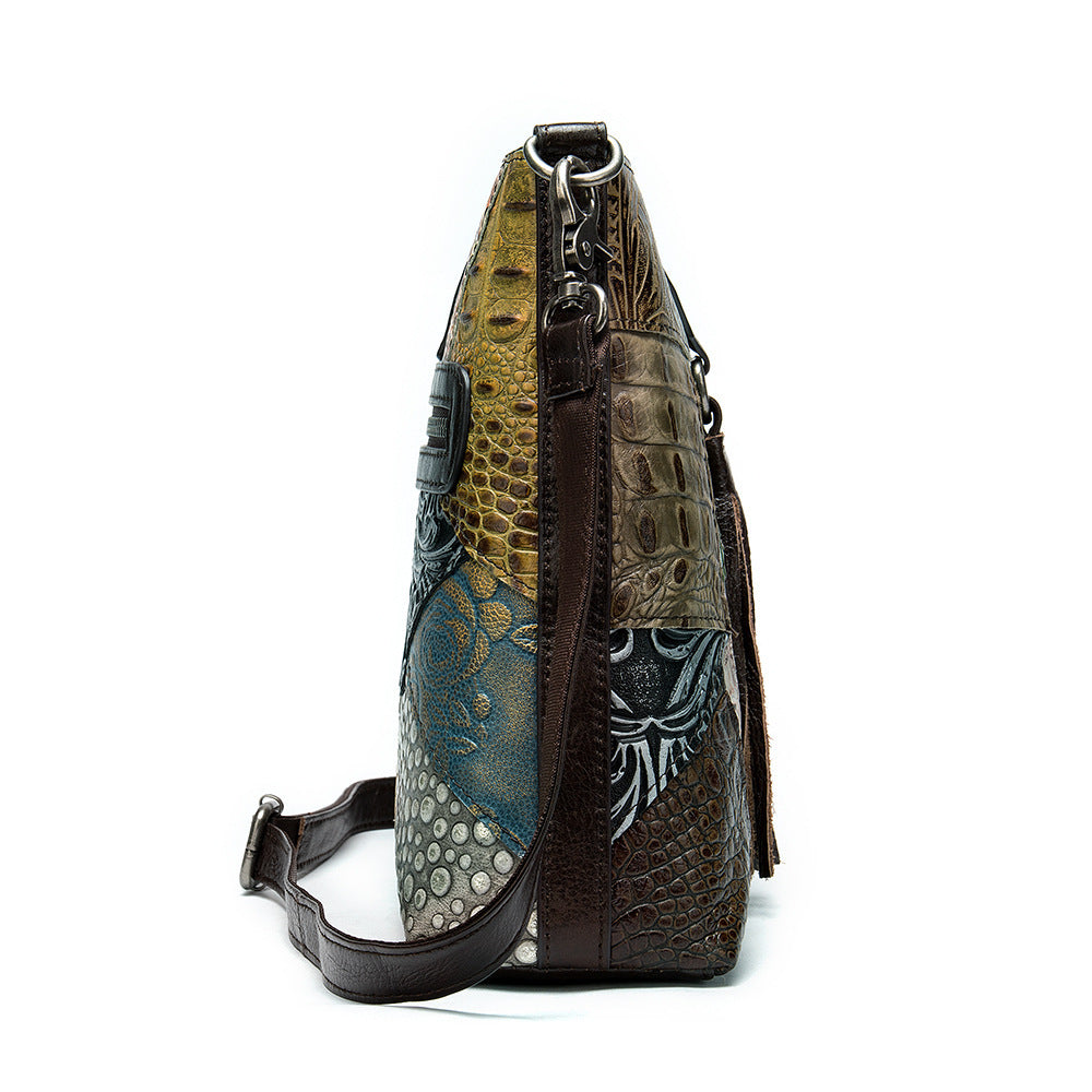 Ethnic style leather stitching ladies bag