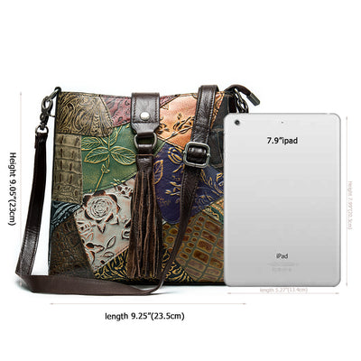 Ethnic style leather stitching ladies bag